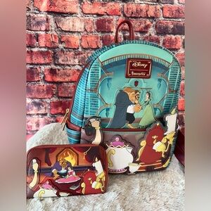 Loungefly Disney Beauty and the Beast Library Scene Mini Backpack & Wallet Set